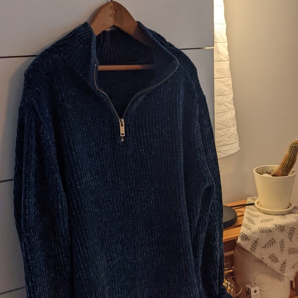 Blue green emerald jewel toned soft quarter zip sweater fleece top - Picture 4 of 4